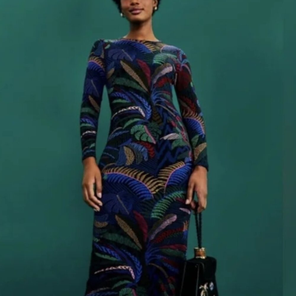 NWT FARM Rio Amazonia Night Rainforest Long Sleeve Bodycon Dress S $230 - Picture 5 of 11
